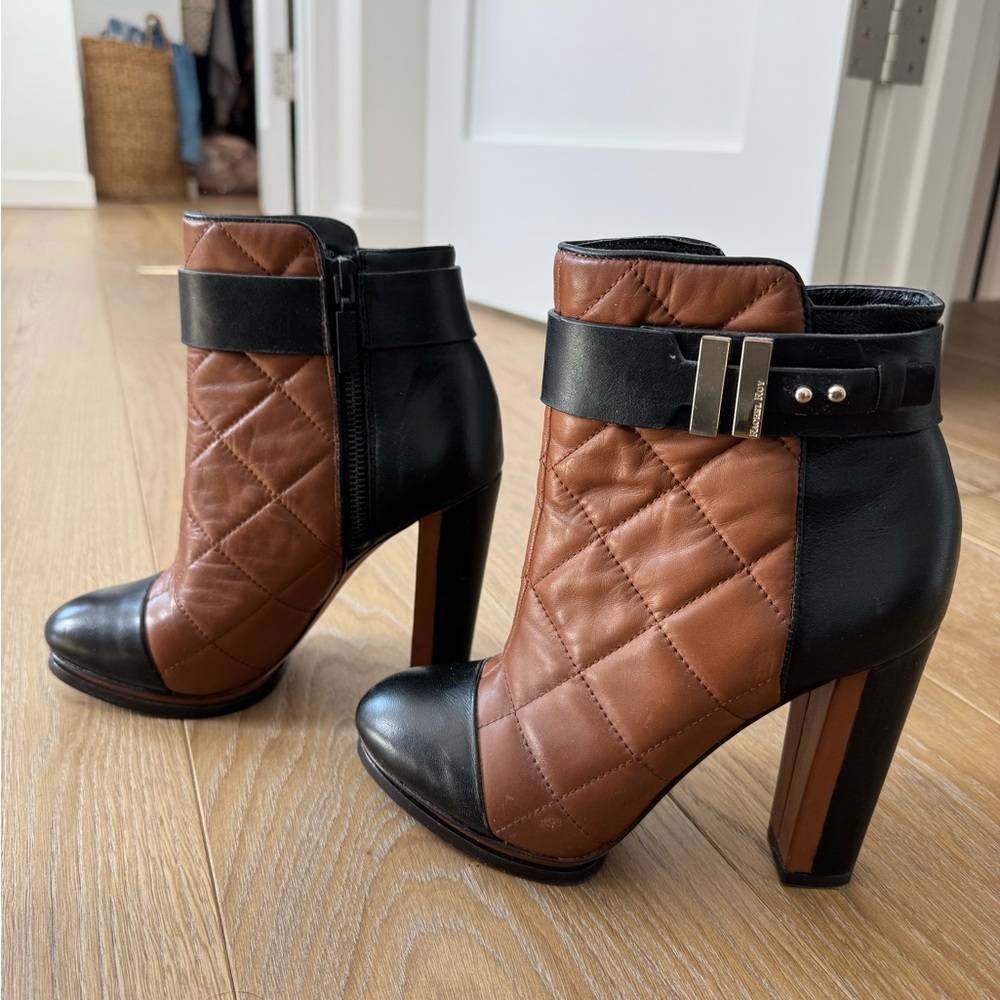Rachel Roy Quilted Leather Ankle Boots - Black and Brown
